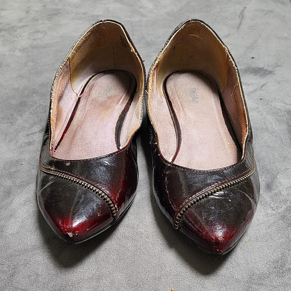 Target Mossimo Pointy-Toe, Deep Burgandy, Zipper, Edgy, Biker Flats, Size 7